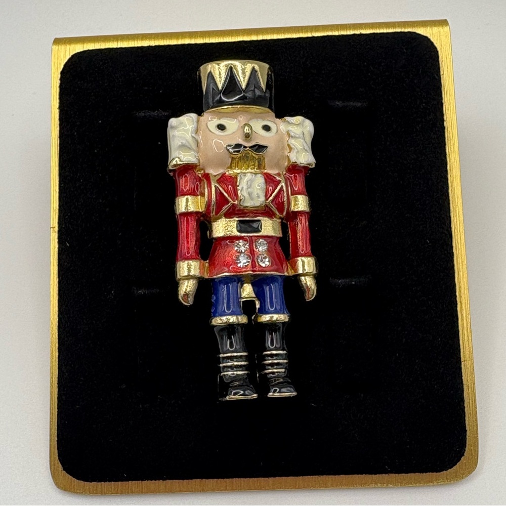 Festive Nutcracker Brooch in Red, Blue, and Gold